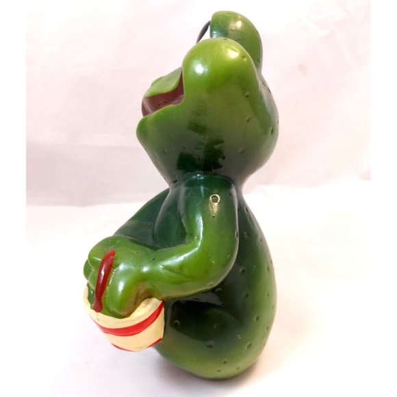 Vintage Terracotta Pottery Green Frog, dreaming Big Eyes Look Up Figure  7" - Picture 5 of 10